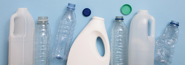 Top view of rubbish for recycling on a blue background