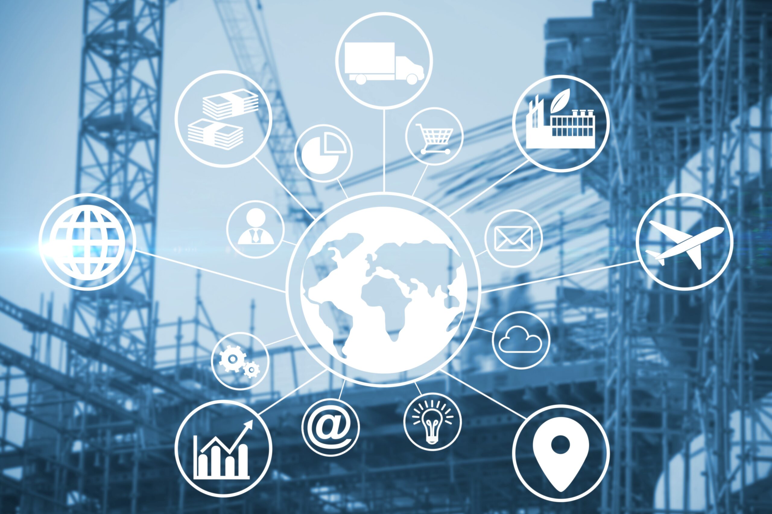 Composite image of digital composite image of globe amidst