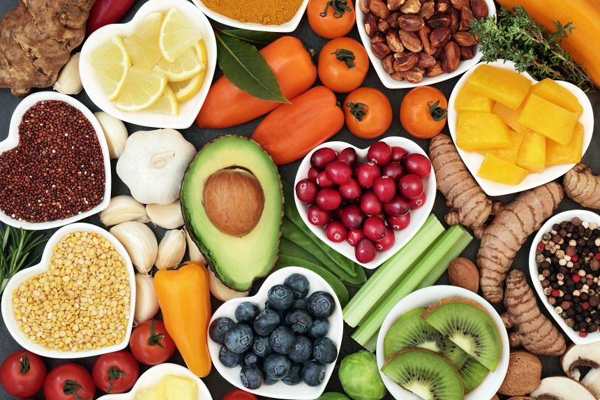 Health food for fitness concept with fruit, vegetables, pulses, Health food for fitness concept with fruit, vegetables, pulses,